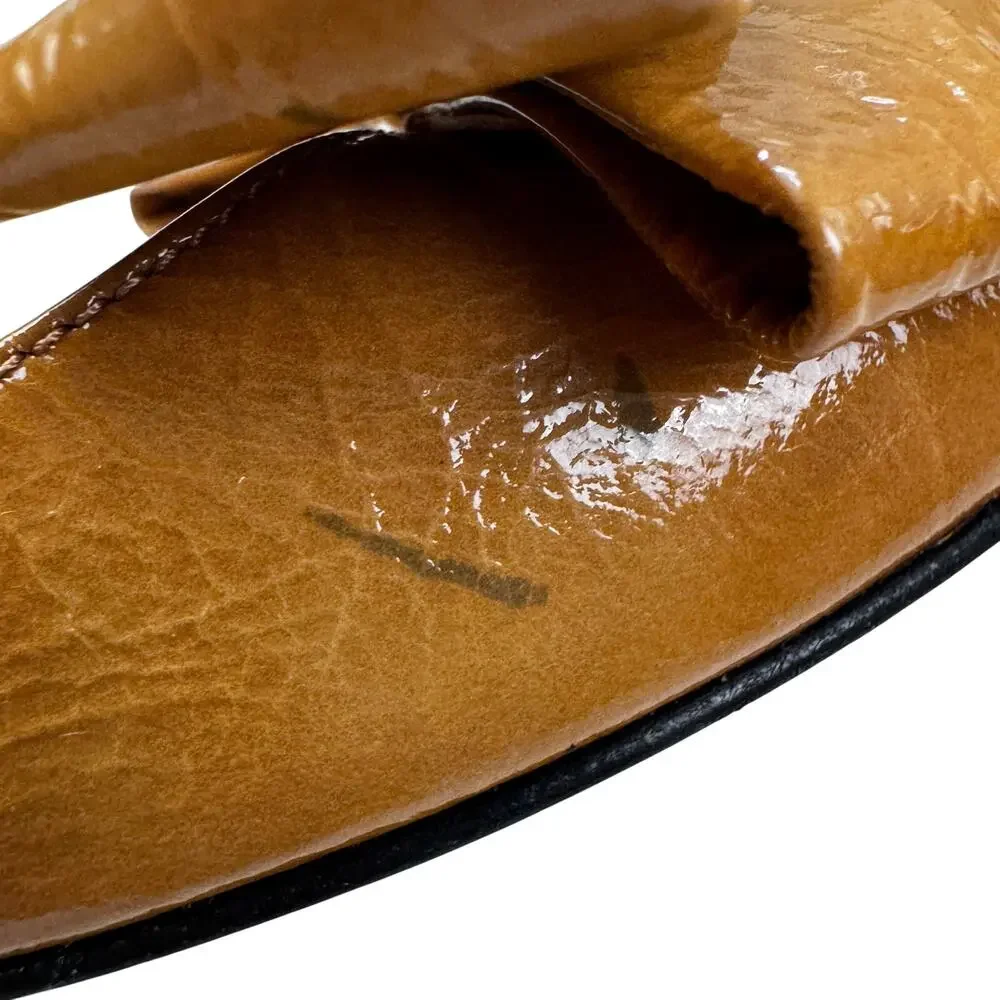 Butter Made In Italy Bow Detail Preppy Dressy Caramel Patent Shoes Women's 7